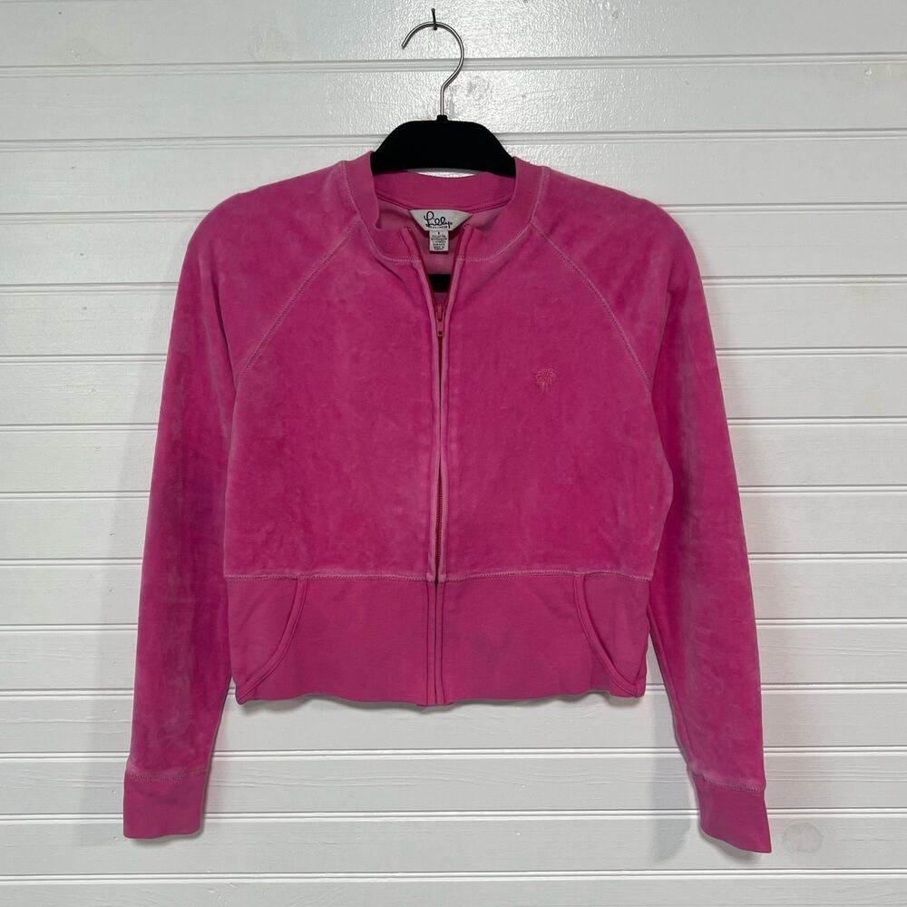 Vintage Y2K Retro Lilly Pulitzer Size Small Velour Tracksuit Jacket Top Cropped